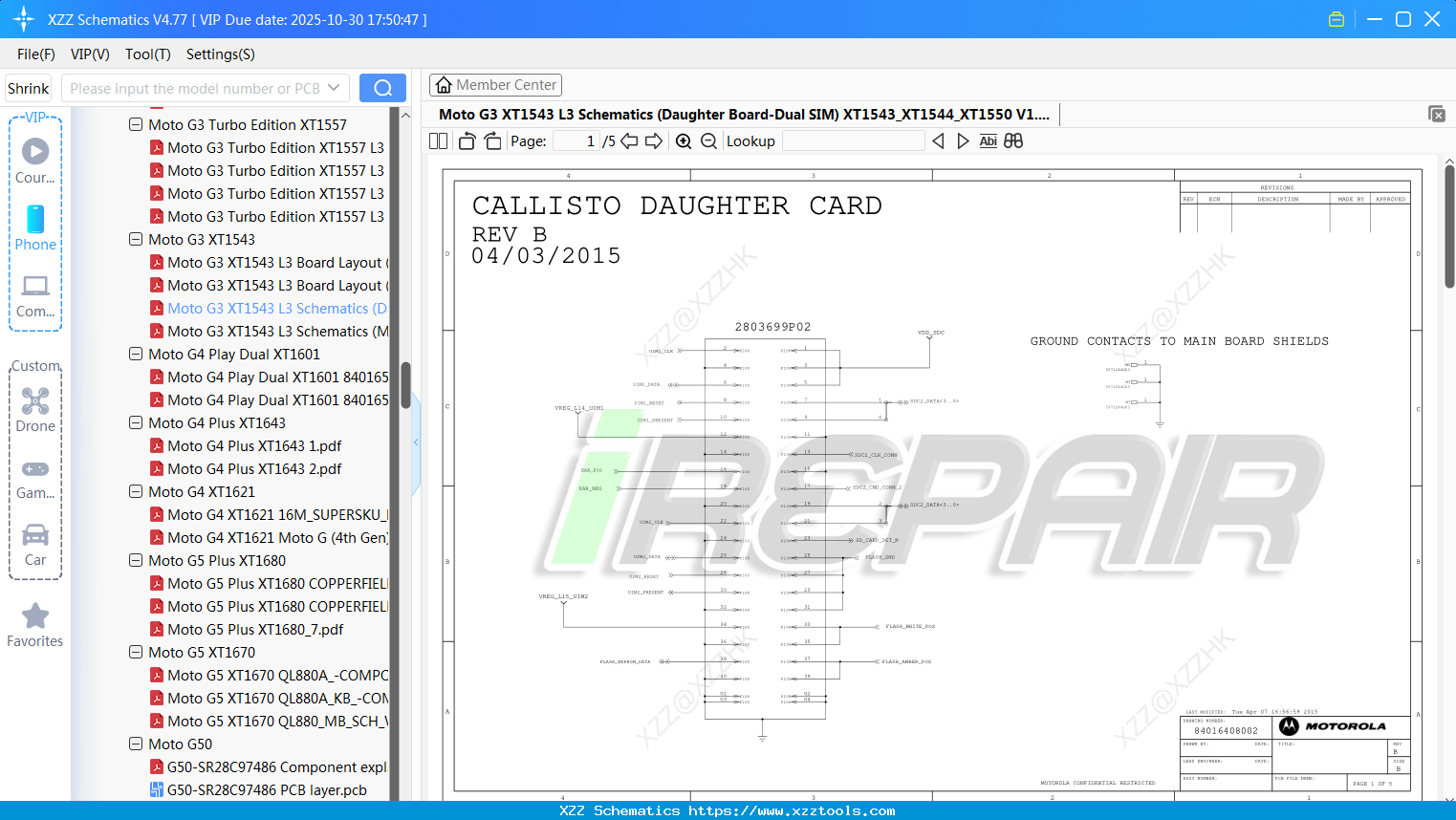 Motorola Moto G3 XT1543 L3 Schematics (Daughter Board-Dual SIM) XT1543_XT1544_XT1550 V1.0